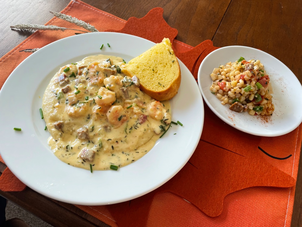 <strong>Shrimp and Grits with Andouille Cream Sauce</strong>