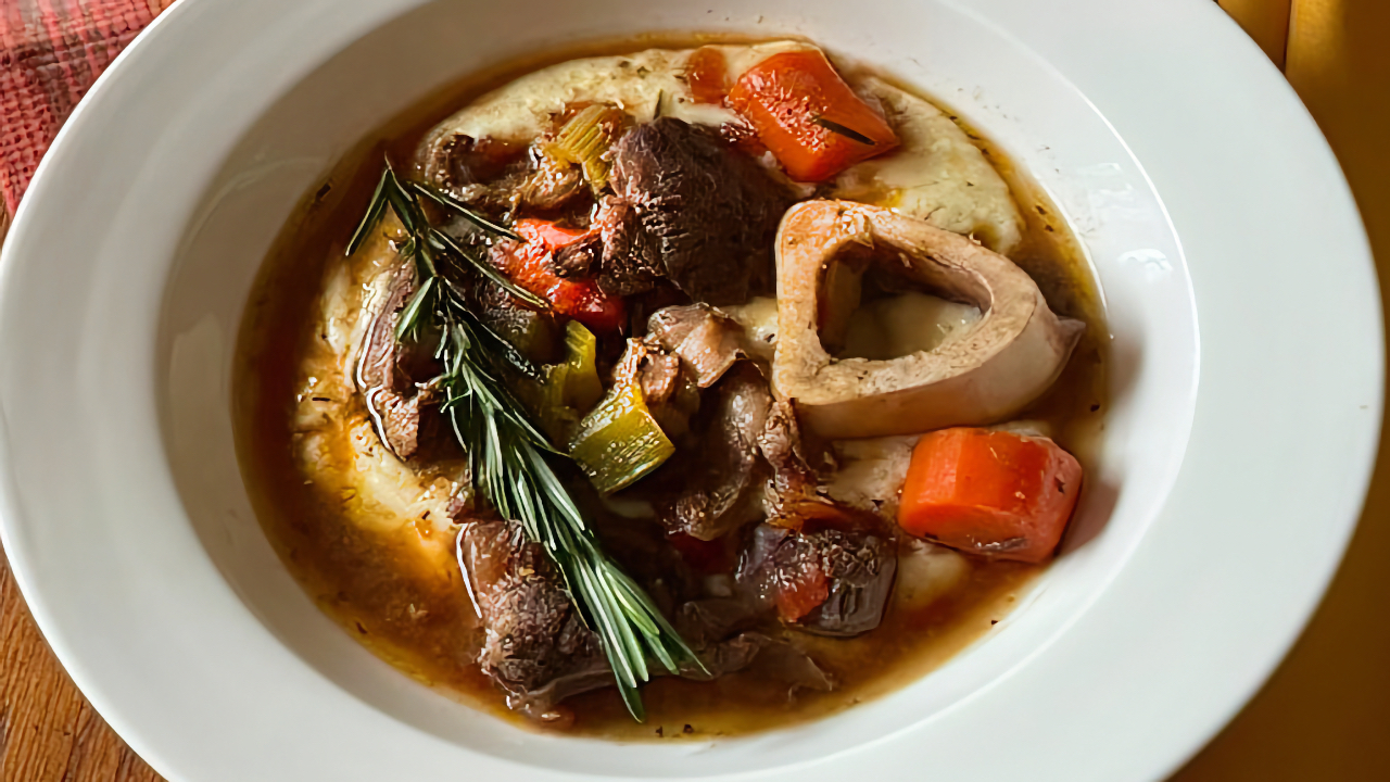 Beer Braised Beef Shank with Garlic Grits