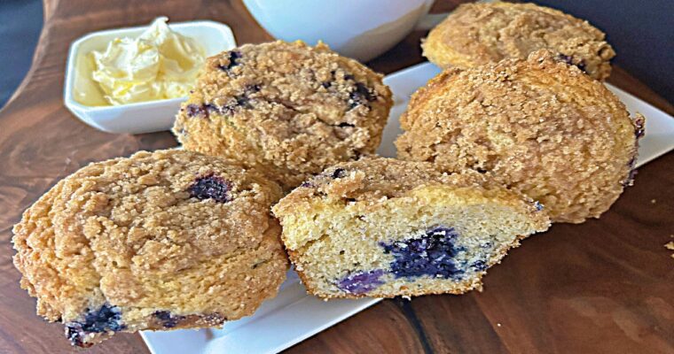 Blueberry Muffins with A Crunchy Topping
