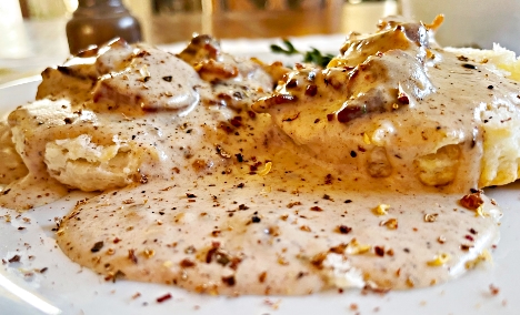 Buttermilk Biscuits with Maple Bourbon Bacon Gravy