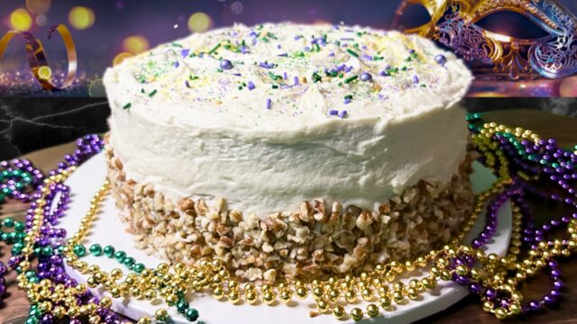 Italian Cream Cake Decorated for Mardi Gras